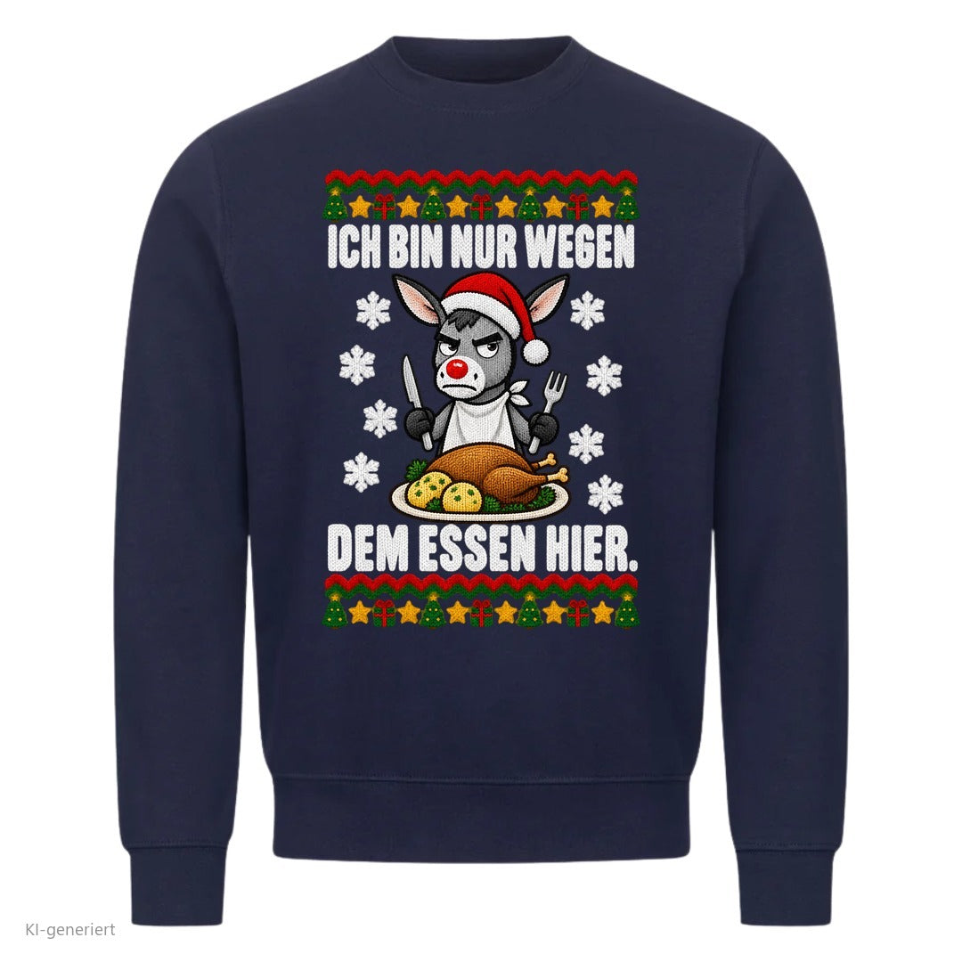 Esel Weihnachtspullover Nur wegen dem Essen - Ugly Christmas Sweater in Navy