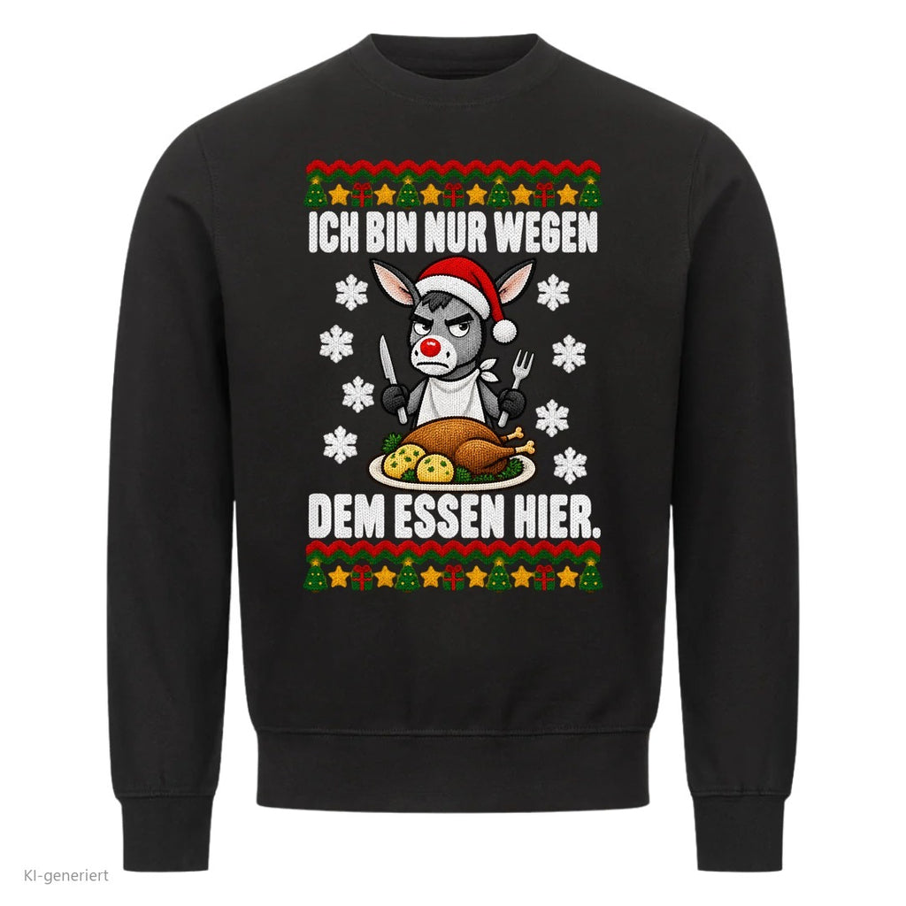 Esel Weihnachtspullover Nur wegen dem Essen - Ugly Christmas Sweater in Schwarz