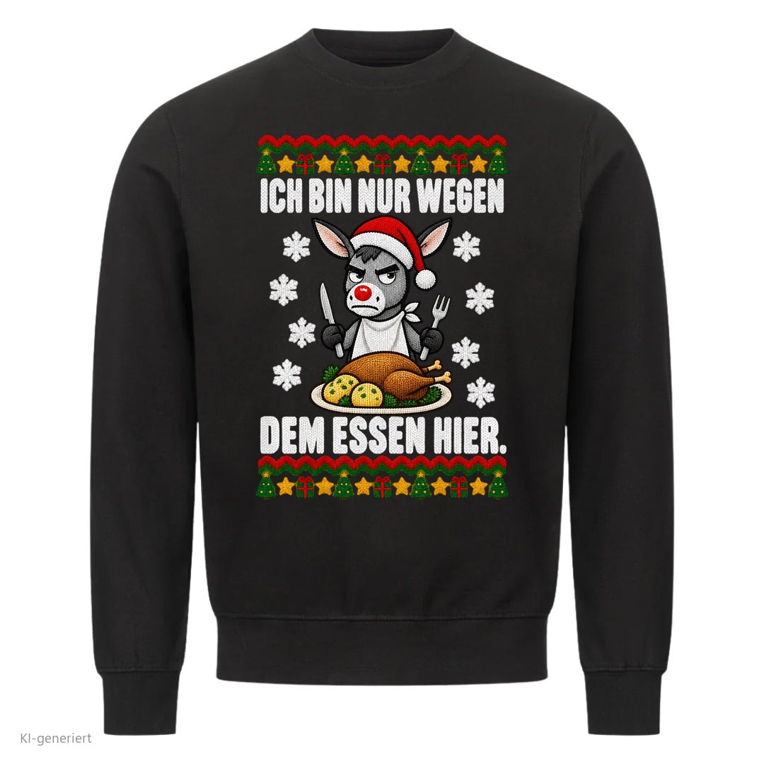 Esel Weihnachtspullover Nur wegen dem Essen - Ugly Christmas Sweater in Schwarz