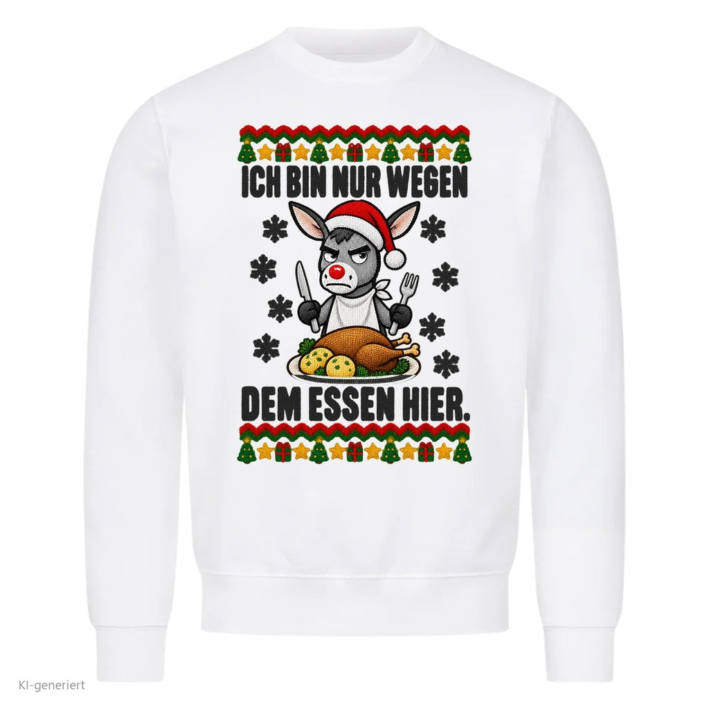 Esel Weihnachtspullover Nur wegen dem Essen - Ugly Christmas Sweater in Weiß