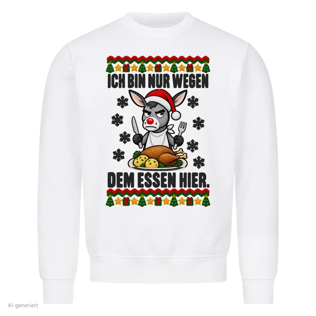 Esel Weihnachtspullover Nur wegen dem Essen - Ugly Christmas Sweater in Weiß