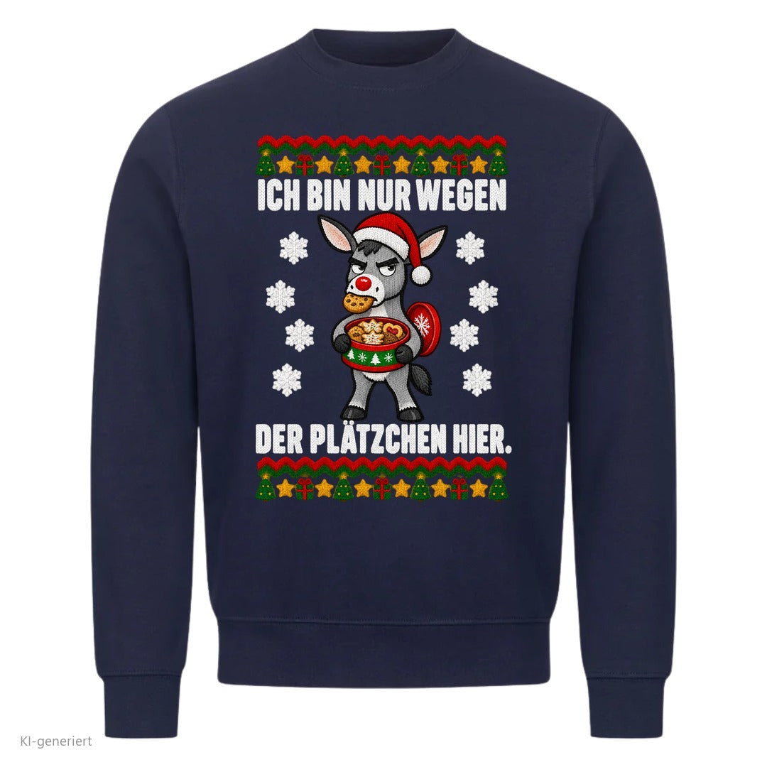 Esel Weihnachtspullover Nur wegen der Plätzchen - Ugly Christmas Sweater in Navy