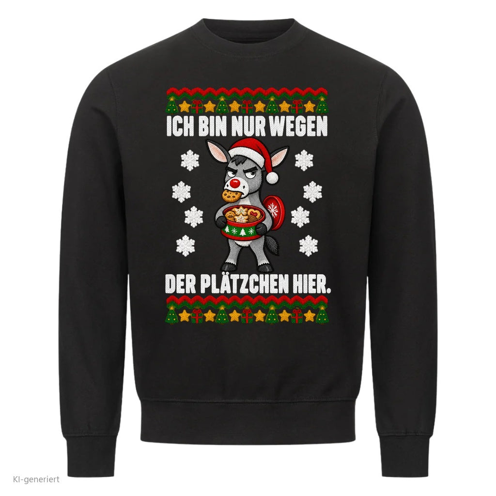 Esel Weihnachtspullover Nur wegen der Plätzchen - Ugly Christmas Sweater in Schwarz