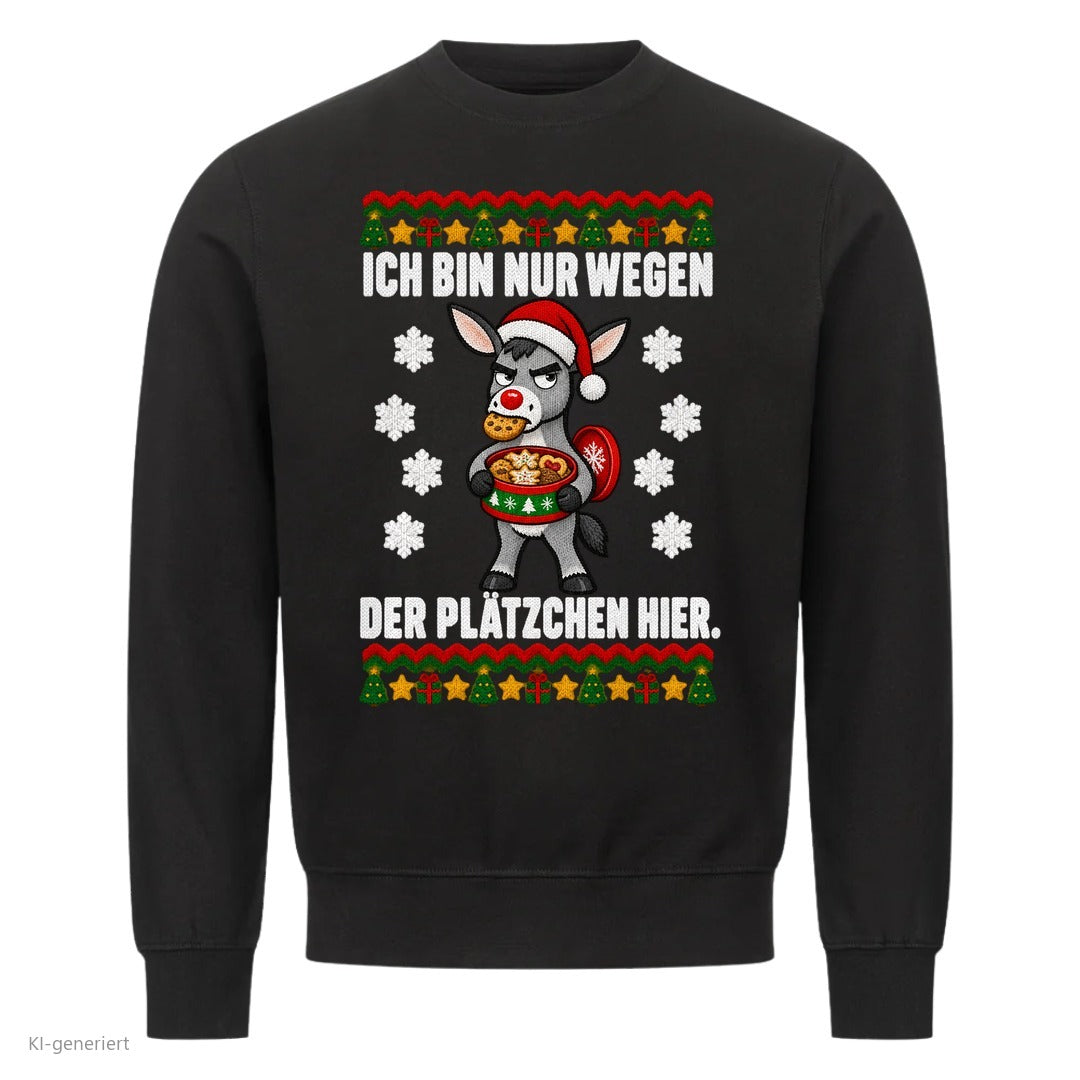 Esel Weihnachtspullover Nur wegen der Plätzchen - Ugly Christmas Sweater in Schwarz