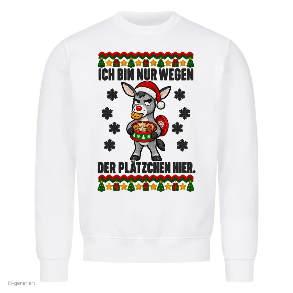 Esel Weihnachtspullover Nur wegen der Plätzchen - Ugly Christmas Sweater in Weiß