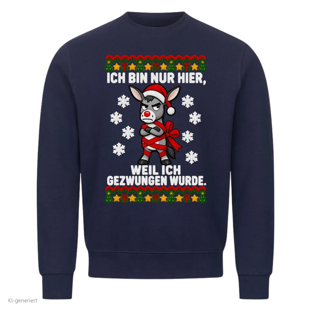 Esel Weihnachtspullover Nur hier, weil ich gezwungen wurde - Ugly Christmas Sweater in Navy