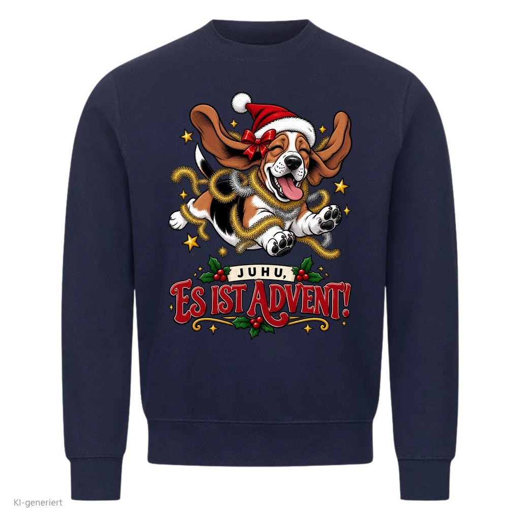 Partner Weihnachtspullover Basset: Juhu, es ist Advent! - Sweatshirt in Navy