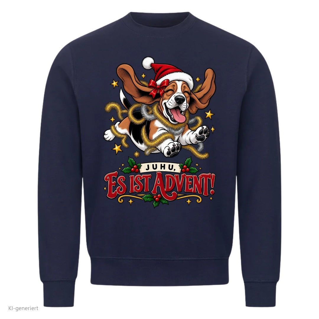 Partner Weihnachtspullover Basset: Juhu, es ist Advent! - Sweatshirt in Navy