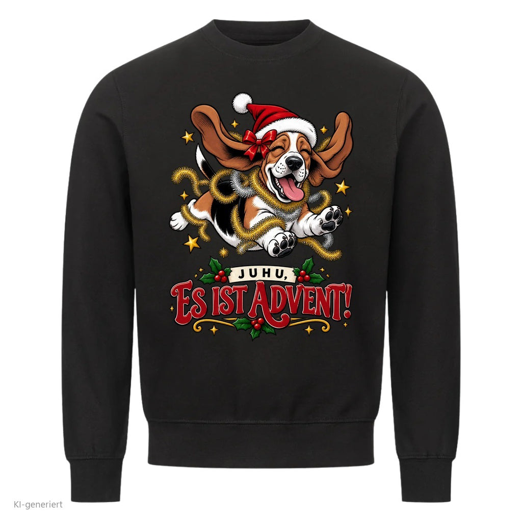 Partner Weihnachtspullover Basset: Juhu, es ist Advent! - Sweatshirt in Schwarz