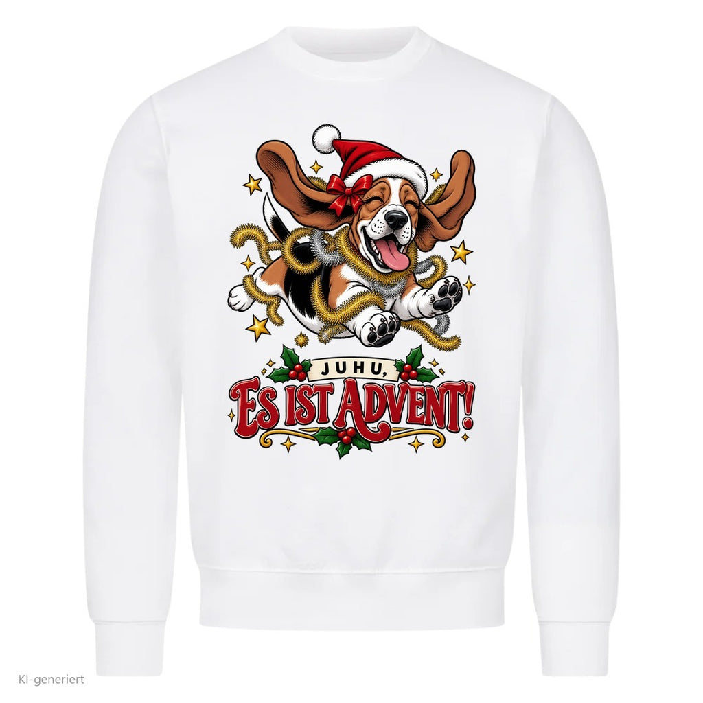 Partner Weihnachtspullover Basset: Juhu, es ist Advent! - Sweatshirt in Weiß