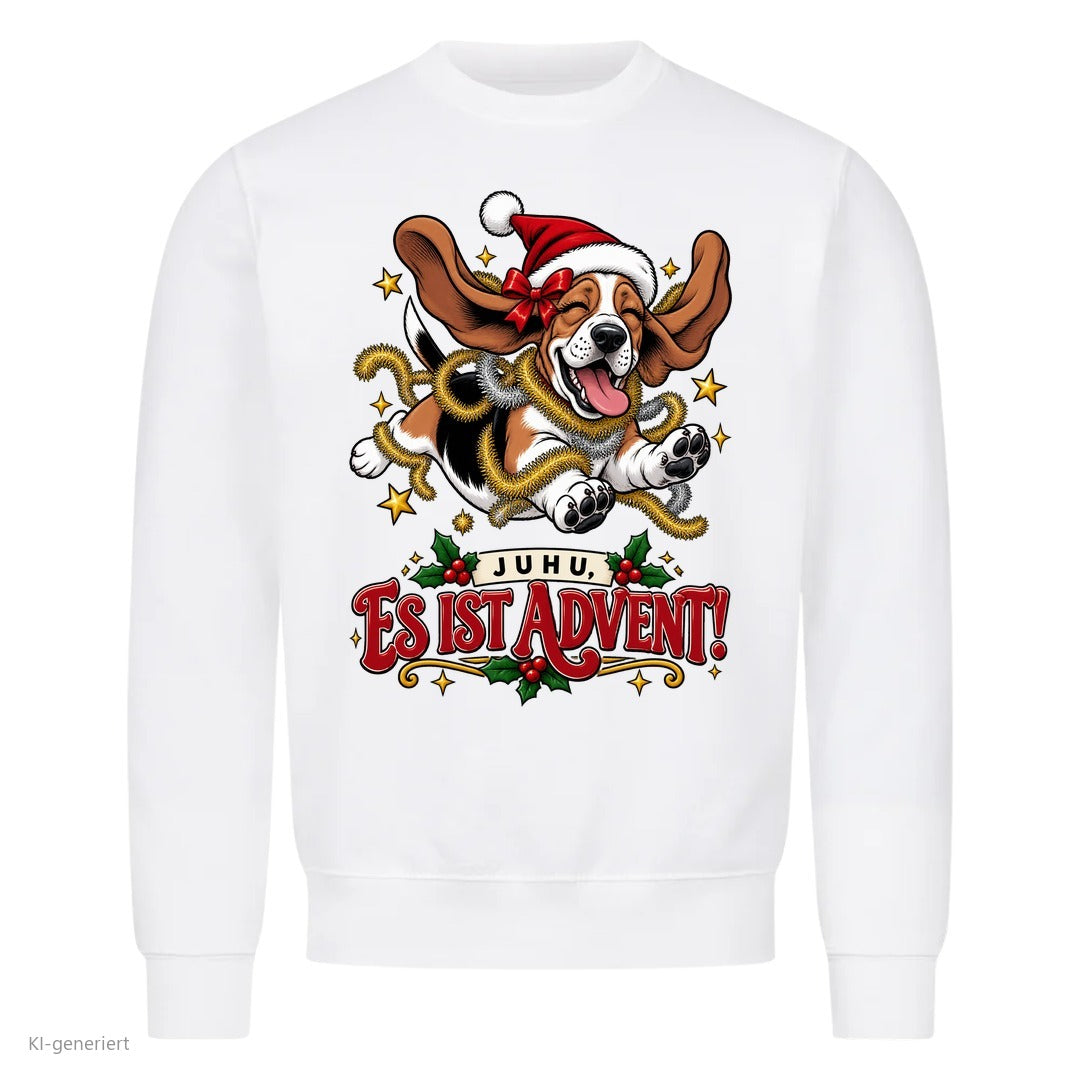 Partner Weihnachtspullover Basset: Juhu, es ist Advent! - Sweatshirt in Weiß