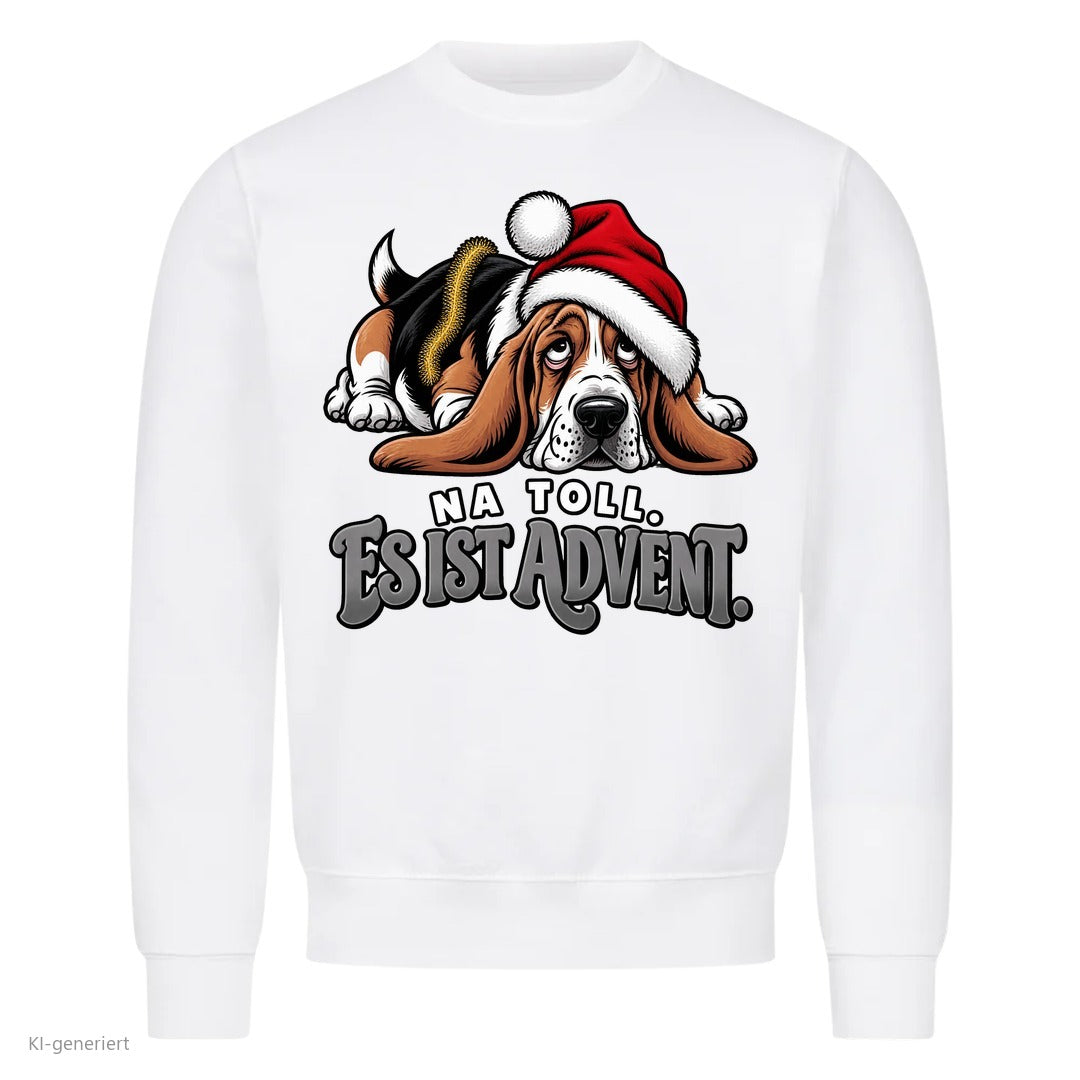 Partner Weihnachtspullover Basset: Na toll. Es ist Advent - Sweatshirt in Weiß