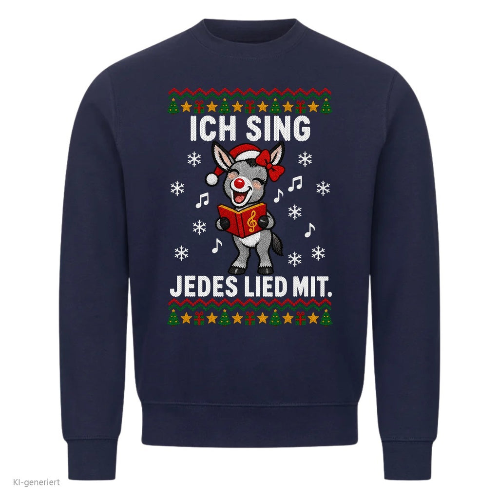 Partner Weihnachtspullover Esel: Ich sing jedes Lied mit - Sweatshirt in Navy