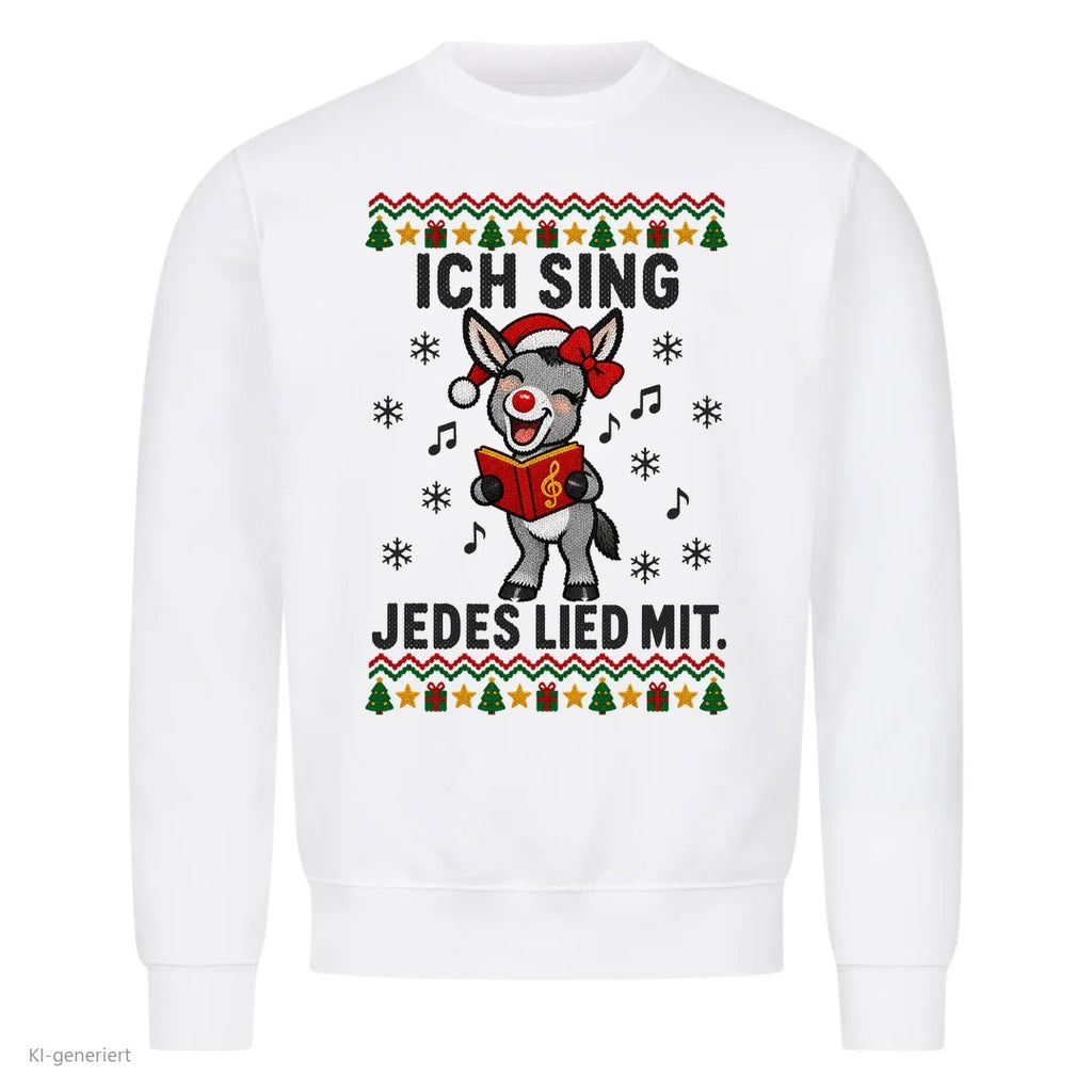 Partner Weihnachtspullover Esel: Ich sing jedes Lied mit - Sweatshirt in Weiß