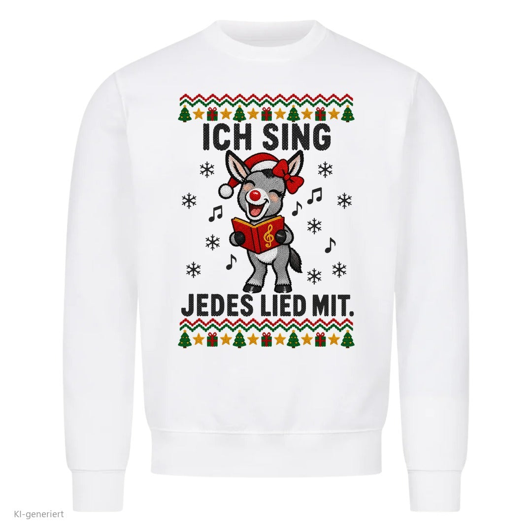 Partner Weihnachtspullover Esel: Ich sing jedes Lied mit - Sweatshirt in Weiß