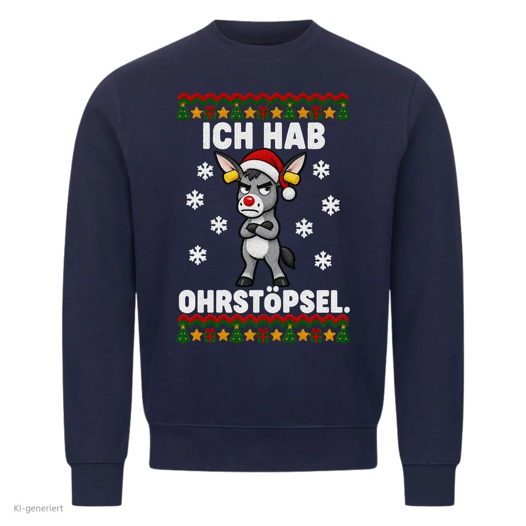 Partner Weihnachtspullover Esel: Ich hab Ohrstöpsel - Sweatshirt in Navy