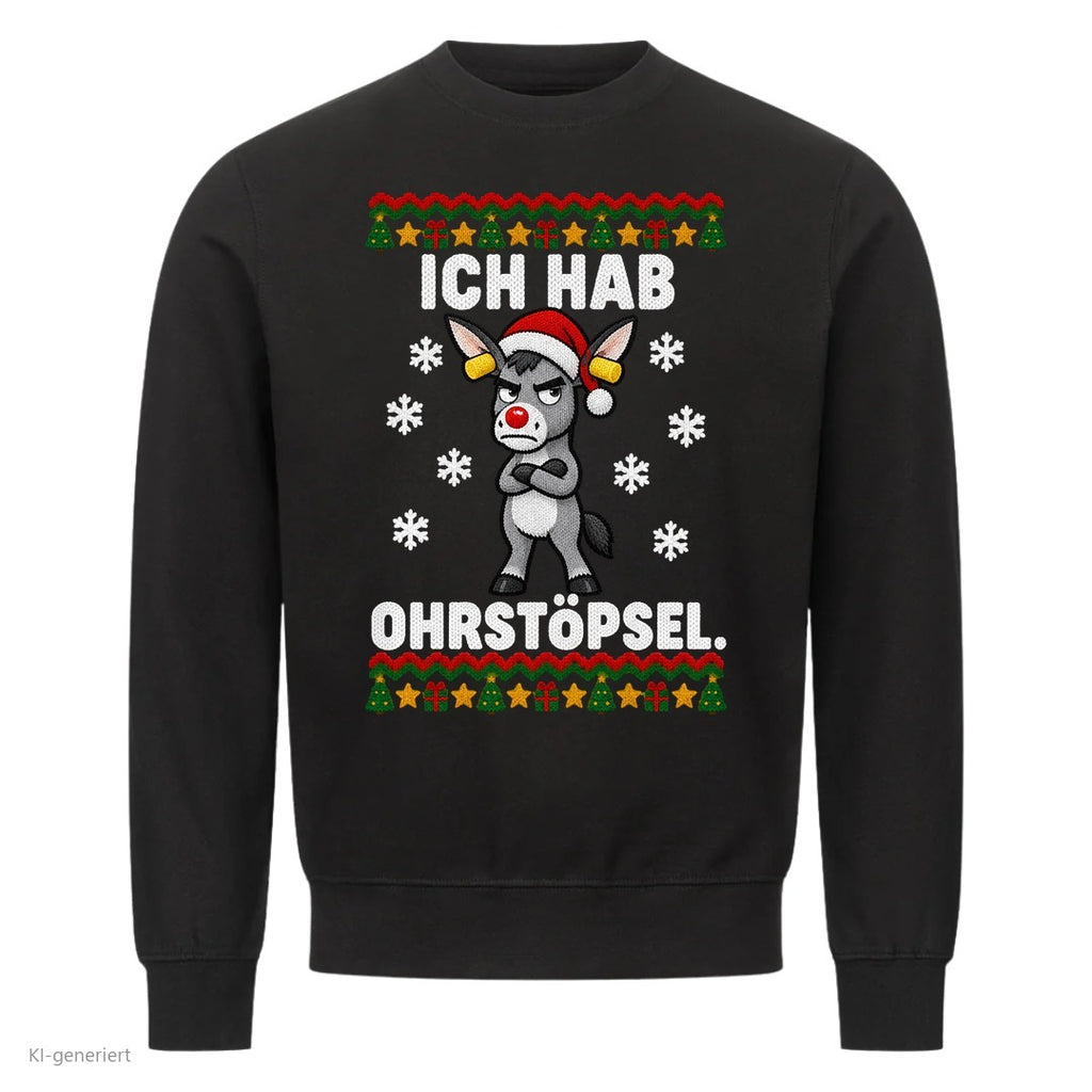 Partner Weihnachtspullover Esel: Ich hab Ohrstöpsel - Sweatshirt in Schwarz