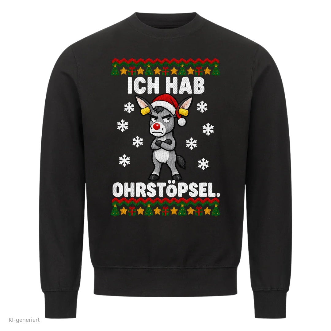 Partner Weihnachtspullover Esel: Ich hab Ohrstöpsel - Sweatshirt in Schwarz