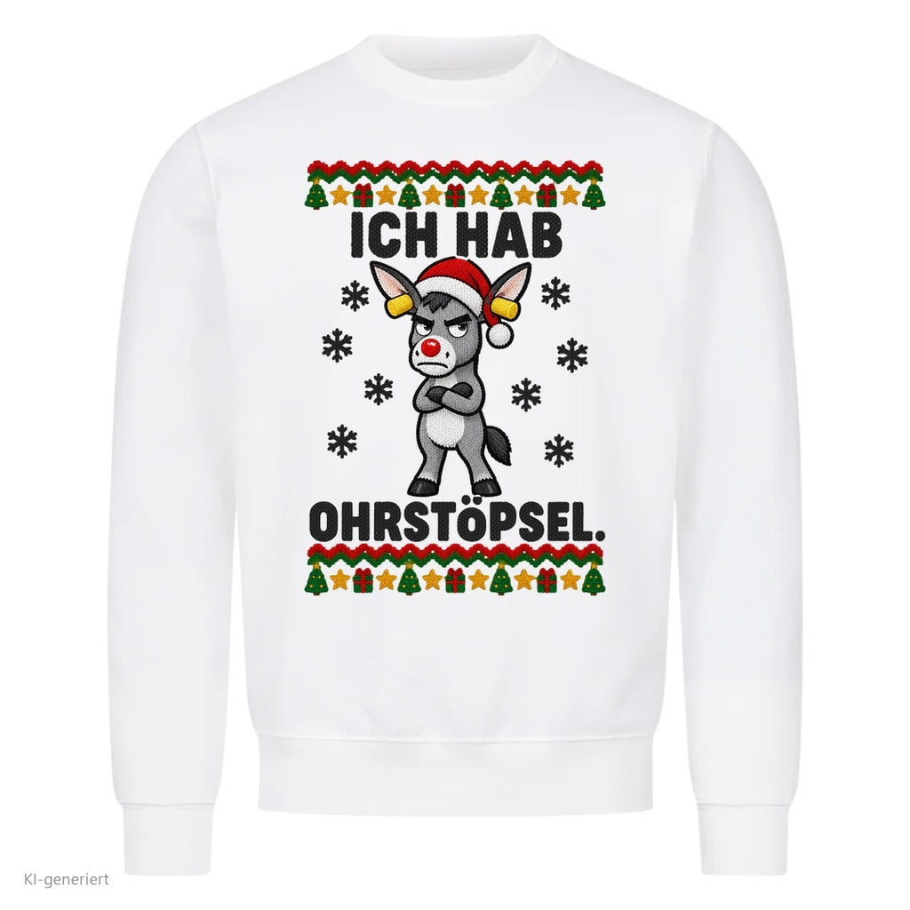 Partner Weihnachtspullover Esel: Ich hab Ohrstöpsel - Sweatshirt in Weiß