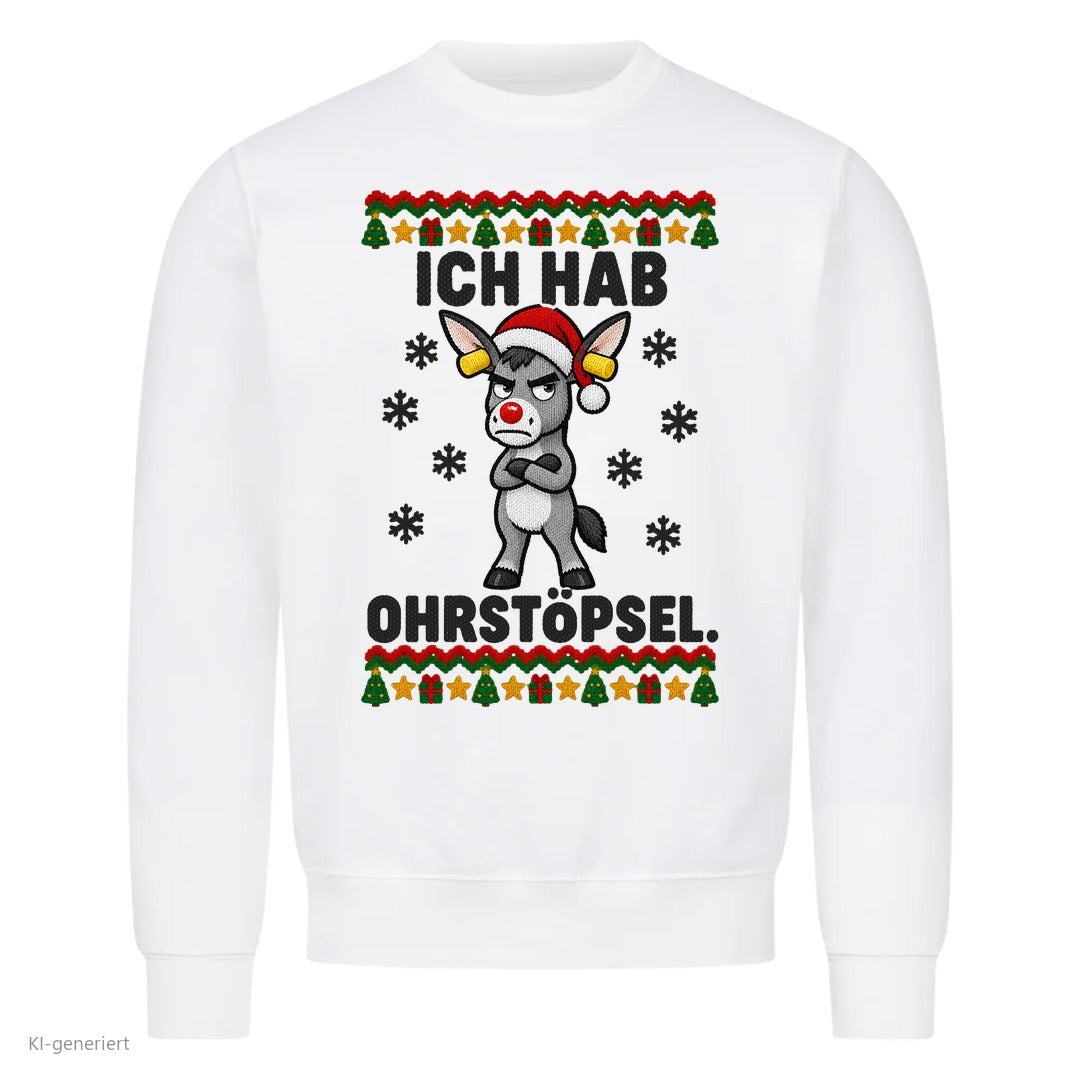 Partner Weihnachtspullover Esel: Ich hab Ohrstöpsel - Sweatshirt in Weiß