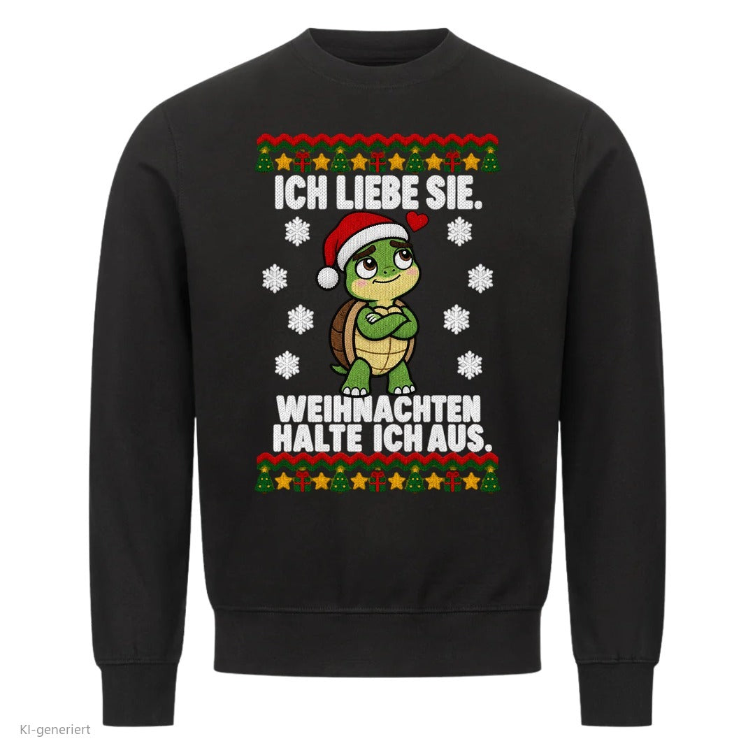 Partner Weihnachtspullover Schildkröte: Ich liebe sie. Weihnachten halte ich aus - Sweatshirt in Schwarz