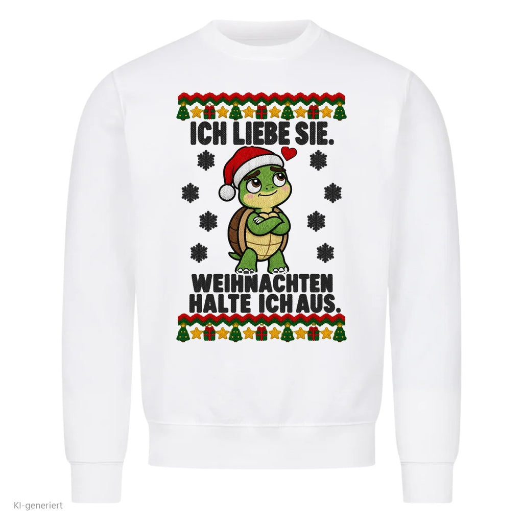 Partner Weihnachtspullover Schildkröte: Ich liebe sie. Weihnachten halte ich aus - Sweatshirt in Weiß
