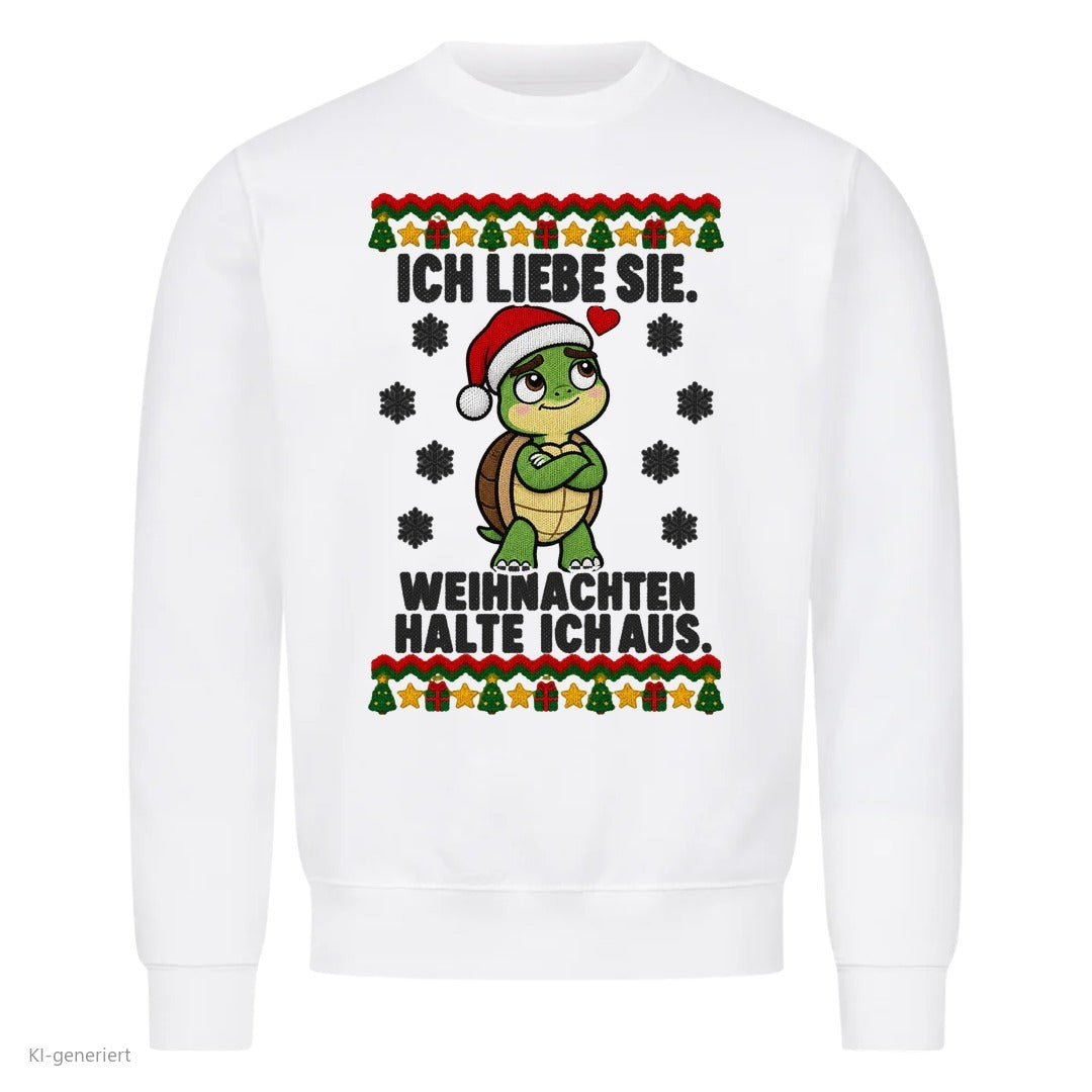 Partner Weihnachtspullover Schildkröte: Ich liebe sie. Weihnachten halte ich aus - Sweatshirt in Weiß
