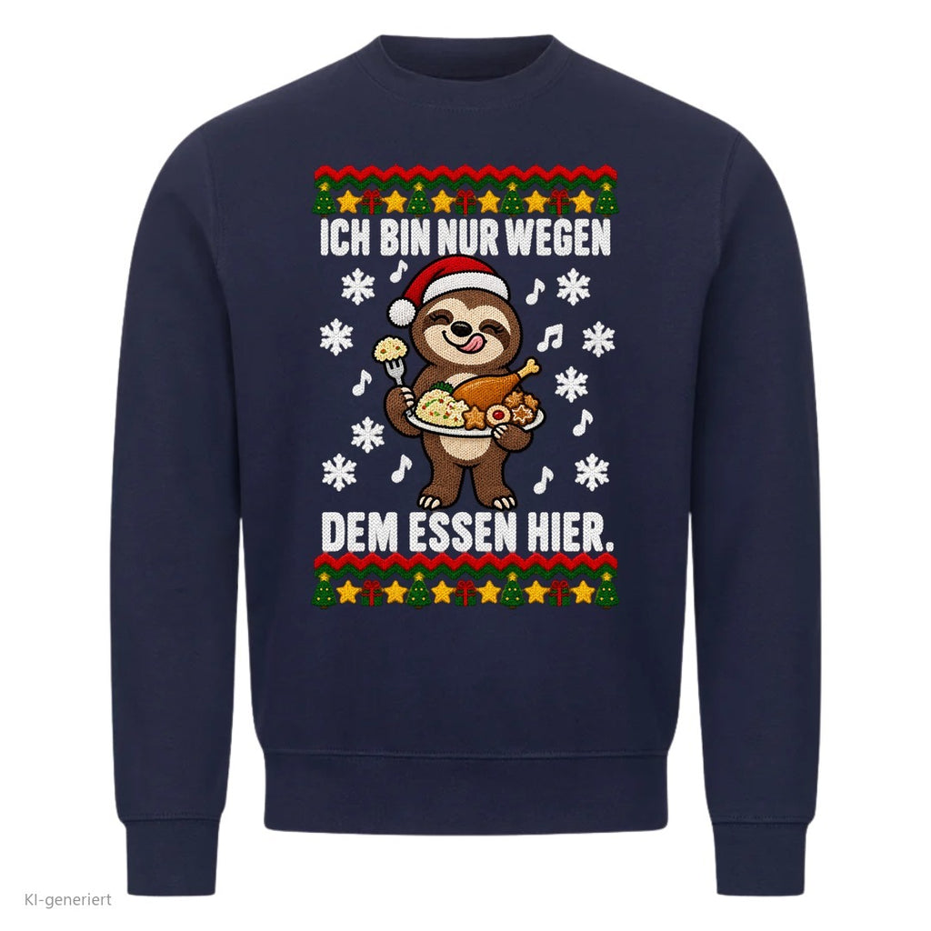 Partner Weihnachtspullover Faultier: Ich bin nur wegen dem Essen hier - Sweatshirt in Navy