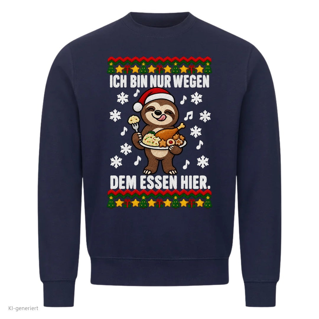 Partner Weihnachtspullover Faultier: Ich bin nur wegen dem Essen hier - Sweatshirt in Navy