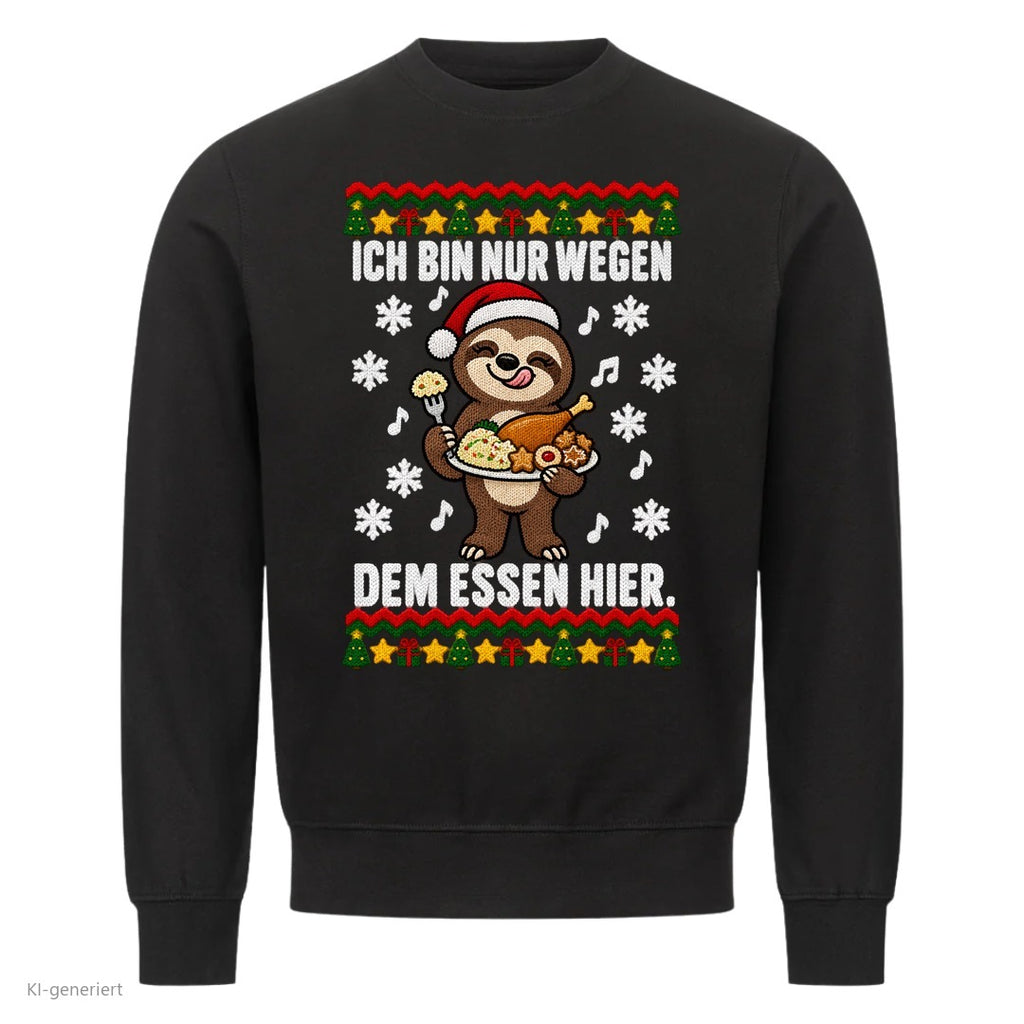 Partner Weihnachtspullover Faultier: Ich bin nur wegen dem Essen hier - Sweatshirt in Schwarz