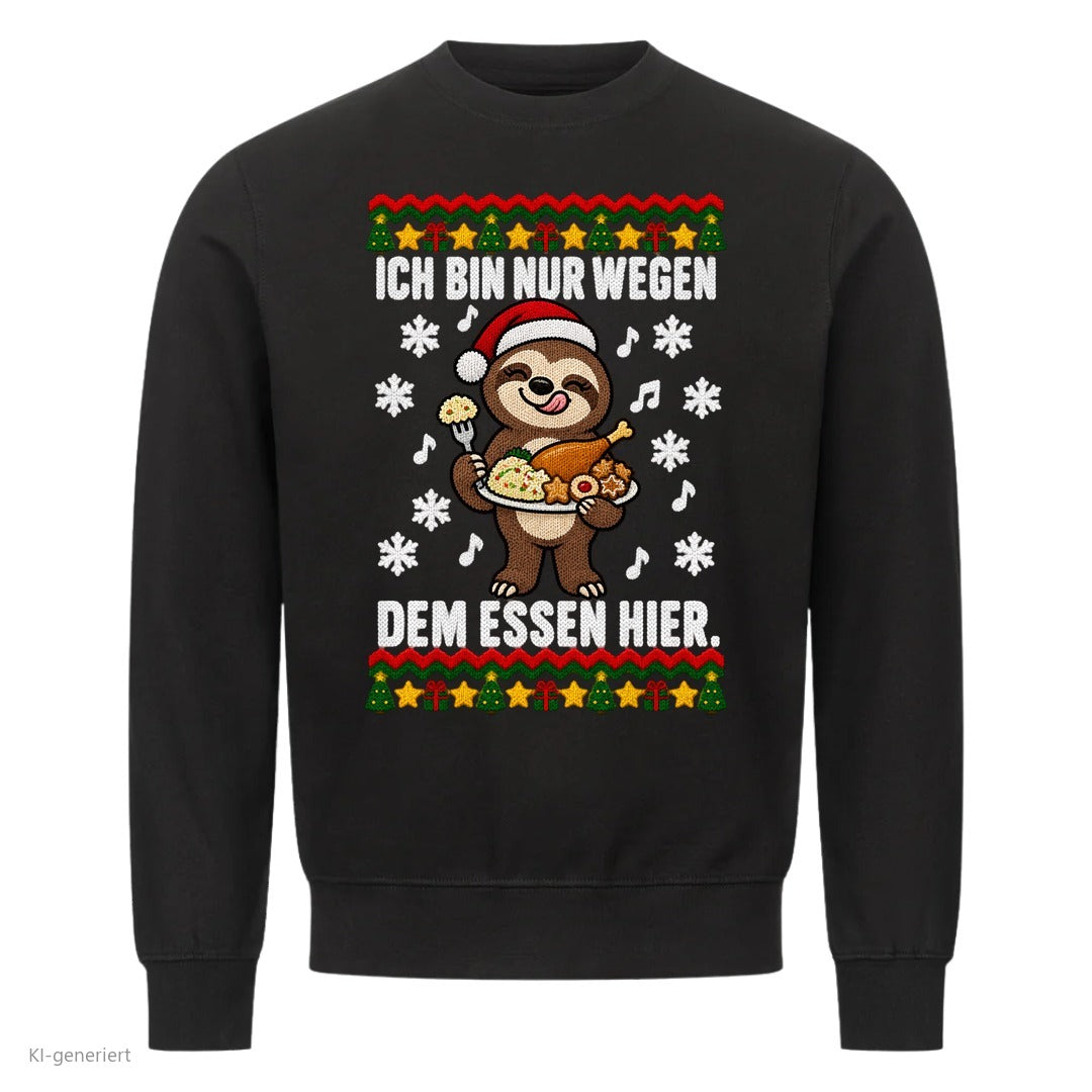 Partner Weihnachtspullover Faultier: Ich bin nur wegen dem Essen hier - Sweatshirt in Schwarz