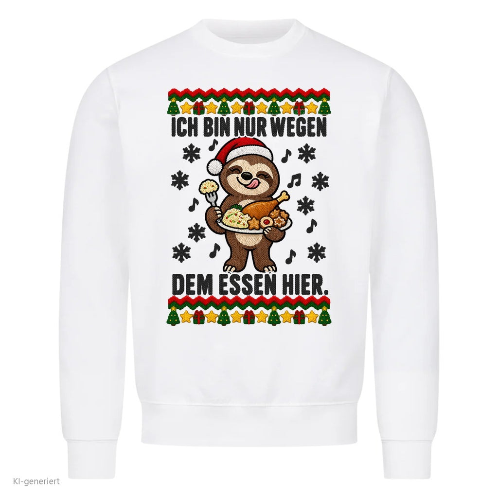 Partner Weihnachtspullover Faultier: Ich bin nur wegen dem Essen hier - Sweatshirt in Weiß