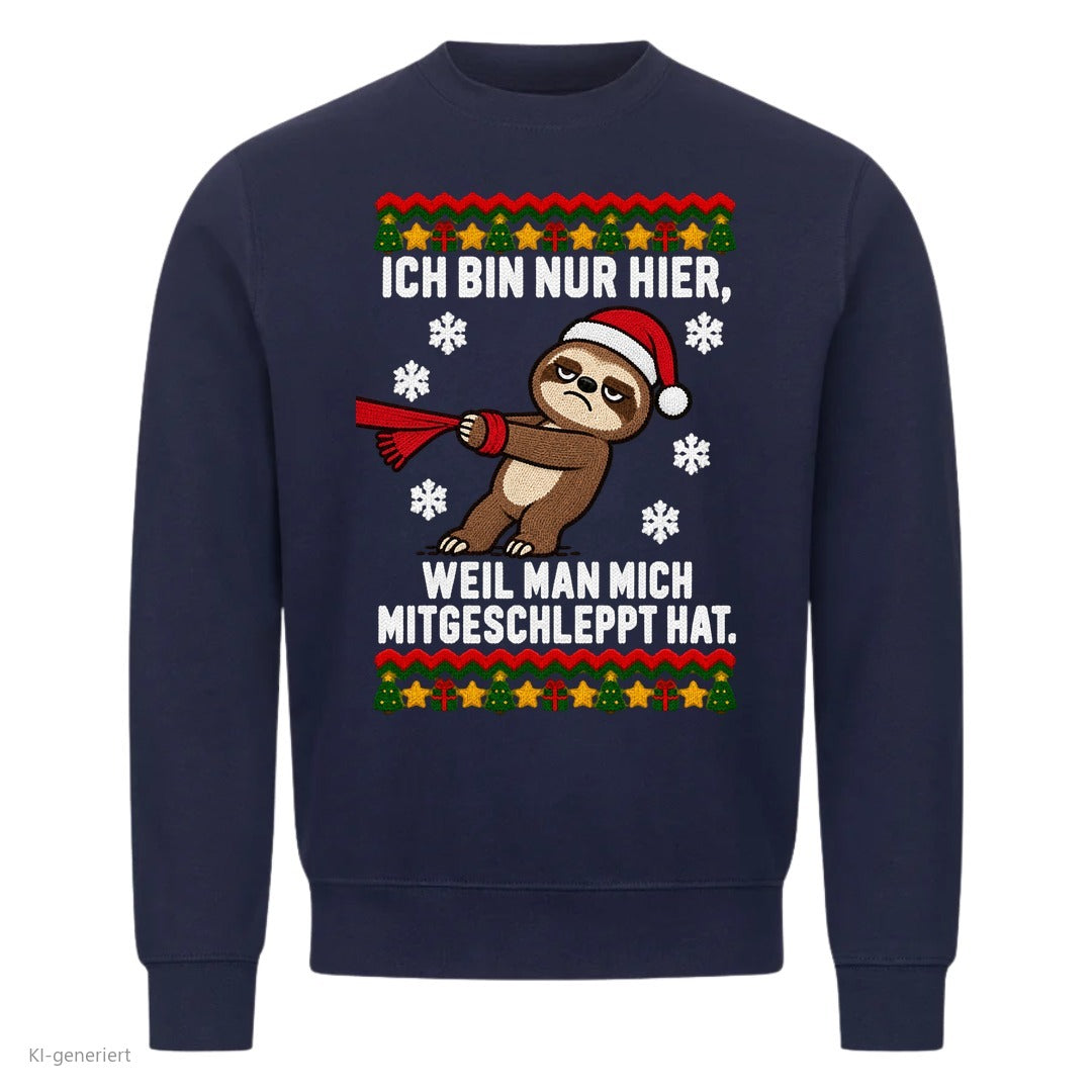 Partner Weihnachtspullover Faultier: Ich bin nur hier, weil man mich mitgeschleppt hat - Sweatshirt in Navy