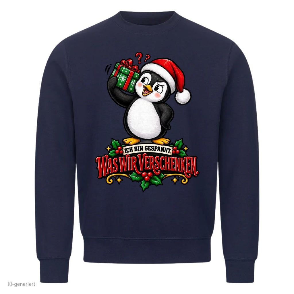 Partner Weihnachtspullover Pinguin: Ich bin gespannt, was wir verschenken - Sweatshirt in Navy