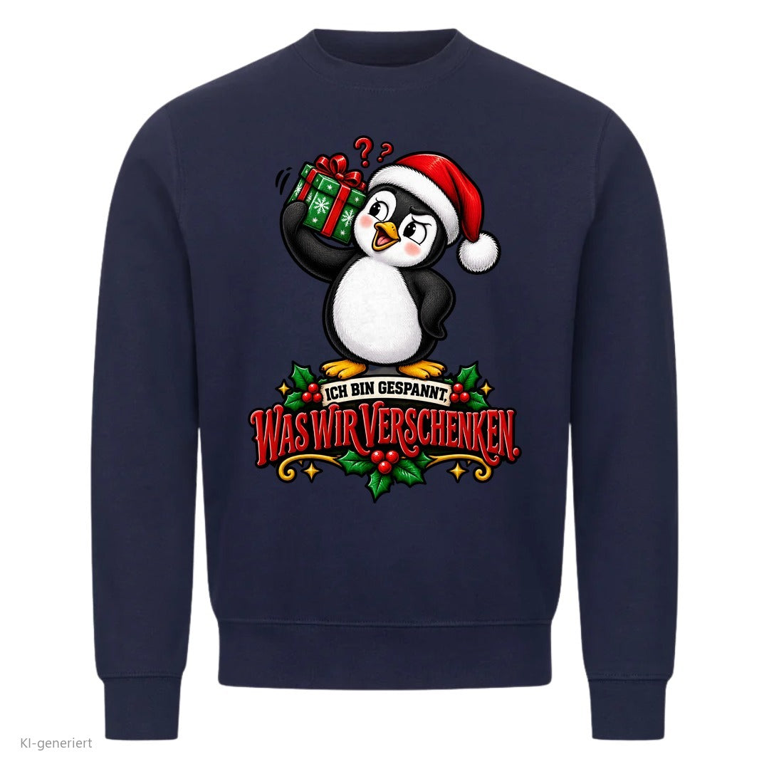 Partner Weihnachtspullover Pinguin: Ich bin gespannt, was wir verschenken - Sweatshirt in Navy