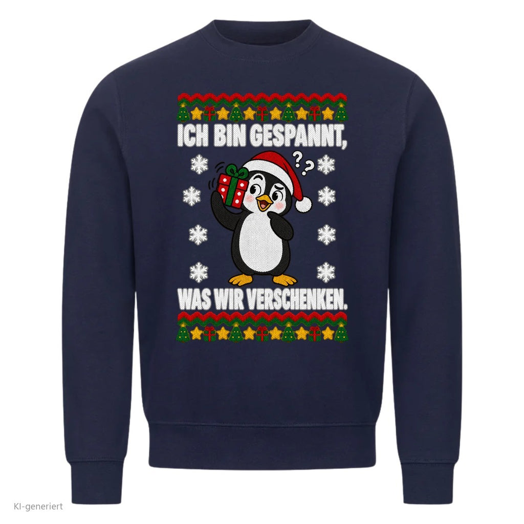 Partner Weihnachtspullover Pinguin: Ich bin gespannt, was wir verschenken - Sweatshirt in Navy