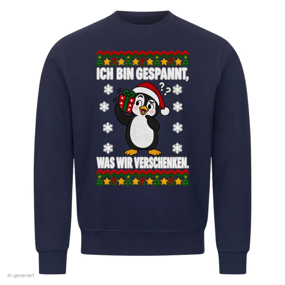 Partner Weihnachtspullover Pinguin: Ich bin gespannt, was wir verschenken - Sweatshirt in Navy