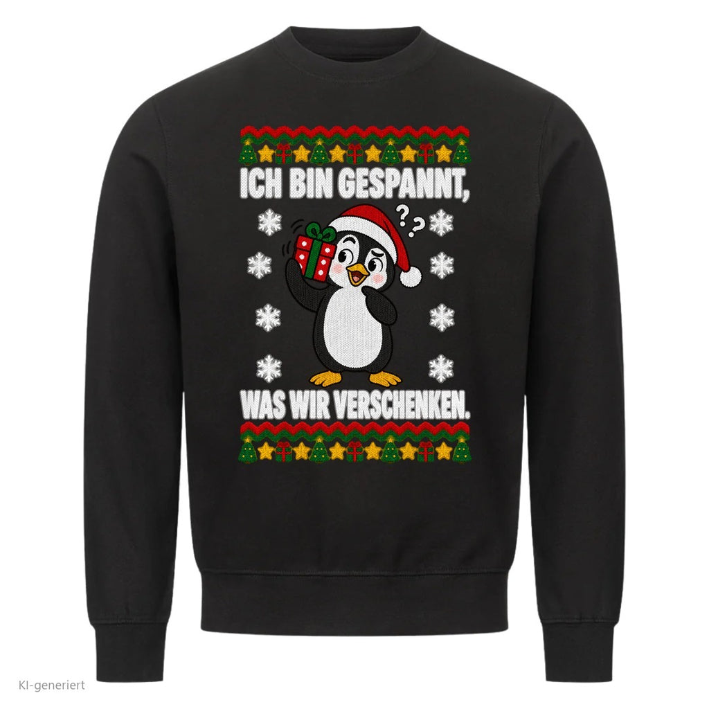 Partner Weihnachtspullover Pinguin: Ich bin gespannt, was wir verschenken - Sweatshirt in Schwarz