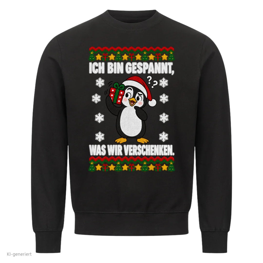 Partner Weihnachtspullover Pinguin: Ich bin gespannt, was wir verschenken - Sweatshirt in Schwarz