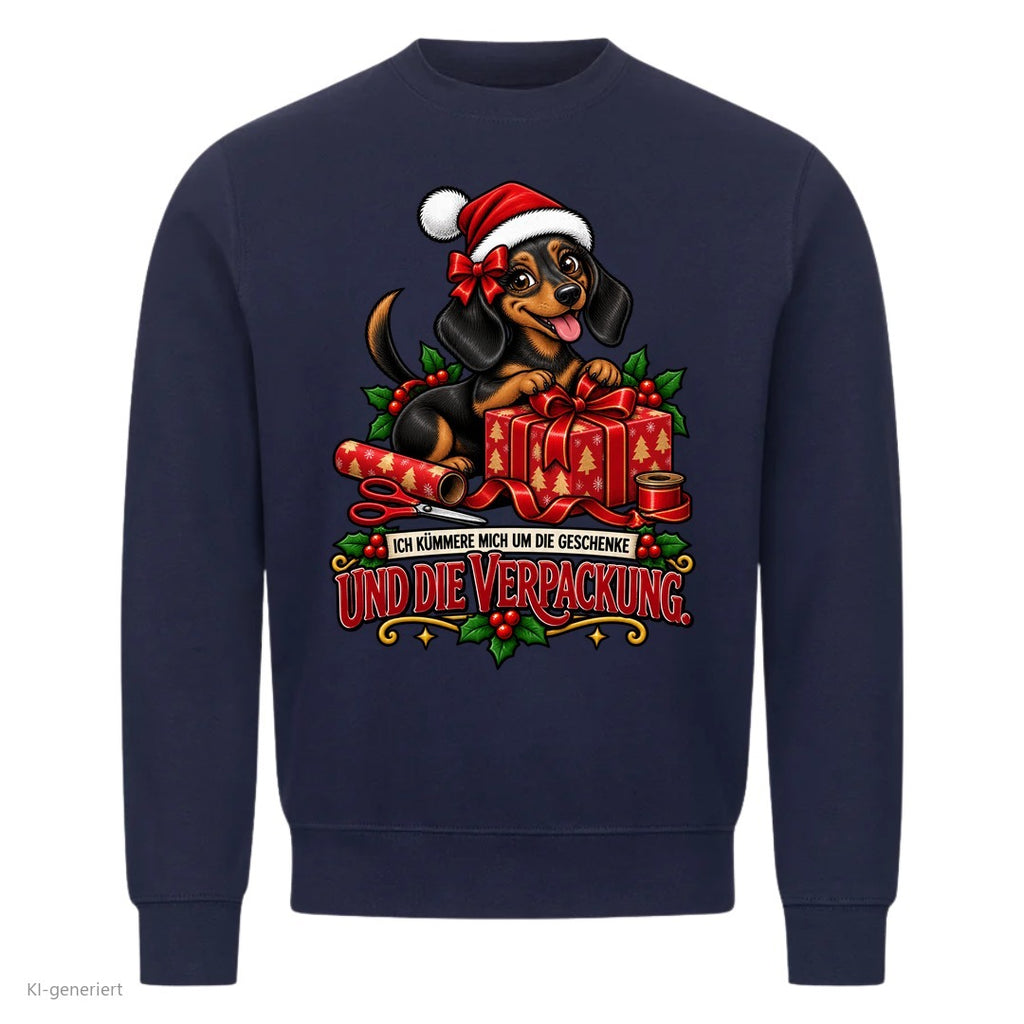Partner Weihnachtspullover Dackel: Ich kümmere mich um die Geschenke und die Verpackung - Sweatshirt in Navy