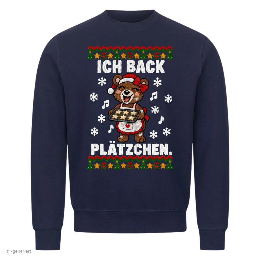 Partner Weihnachtspullover Bär: Ich back Plätzchen - Sweatshirt in Navy