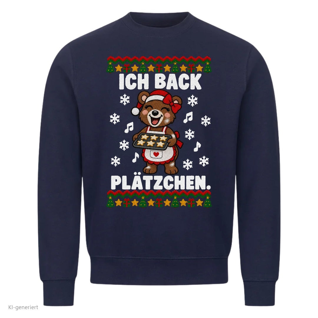 Partner Weihnachtspullover Bär: Ich back Plätzchen - Sweatshirt in Navy