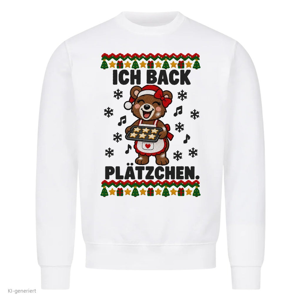 Partner Weihnachtspullover Bär: Ich back Plätzchen - Sweatshirt in Weiß