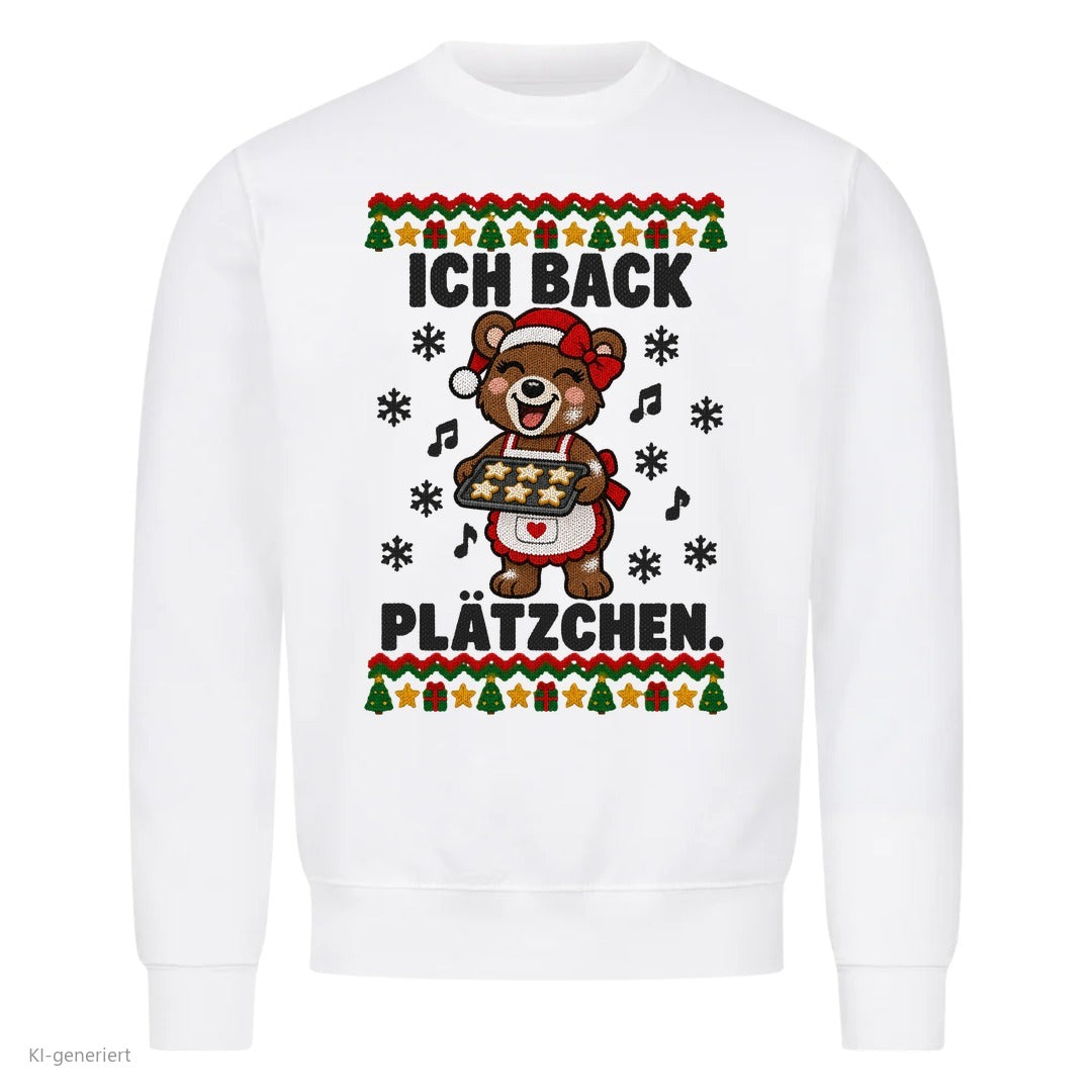 Partner Weihnachtspullover Bär: Ich back Plätzchen - Sweatshirt in Weiß