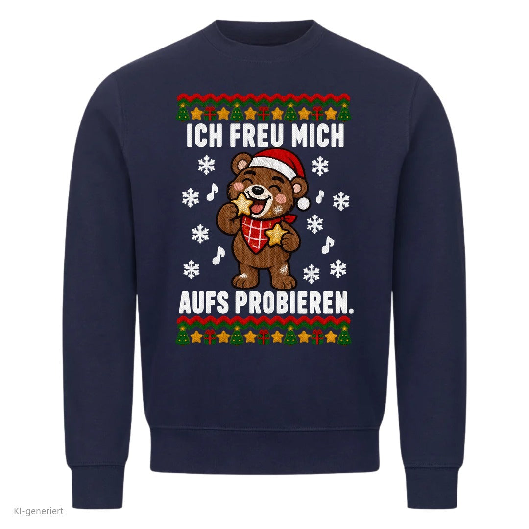 Partner Weihnachtspullover Bär: Ich freu mich aufs Probieren - Sweatshirt in Navy