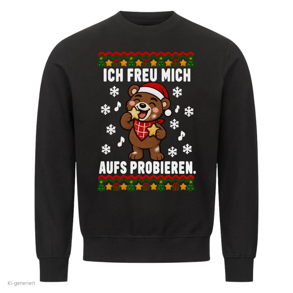 Partner Weihnachtspullover Bär: Ich freu mich aufs Probieren - Sweatshirt in Schwarz