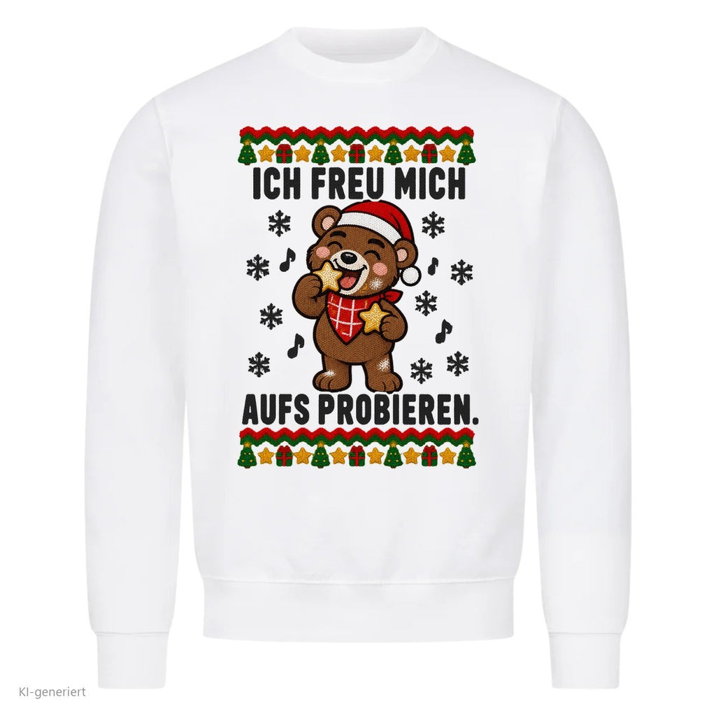 Partner Weihnachtspullover Bär: Ich freu mich aufs Probieren - Sweatshirt in Weiß