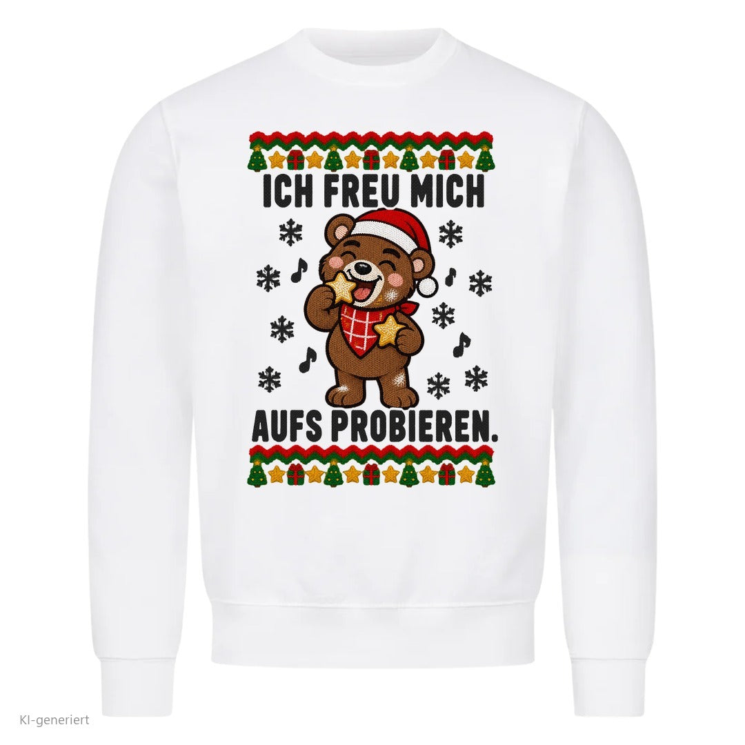 Partner Weihnachtspullover Bär: Ich freu mich aufs Probieren - Sweatshirt in Weiß