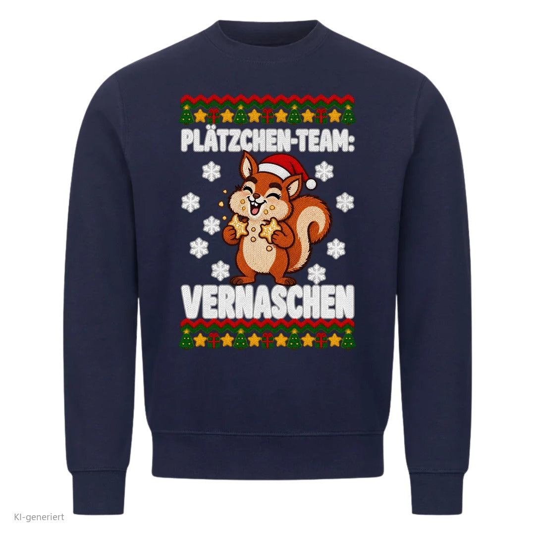 Partner Weihnachtspullover Eichhörnchen: Plätzchen-Team: Vernaschen - Sweatshirt in Navy