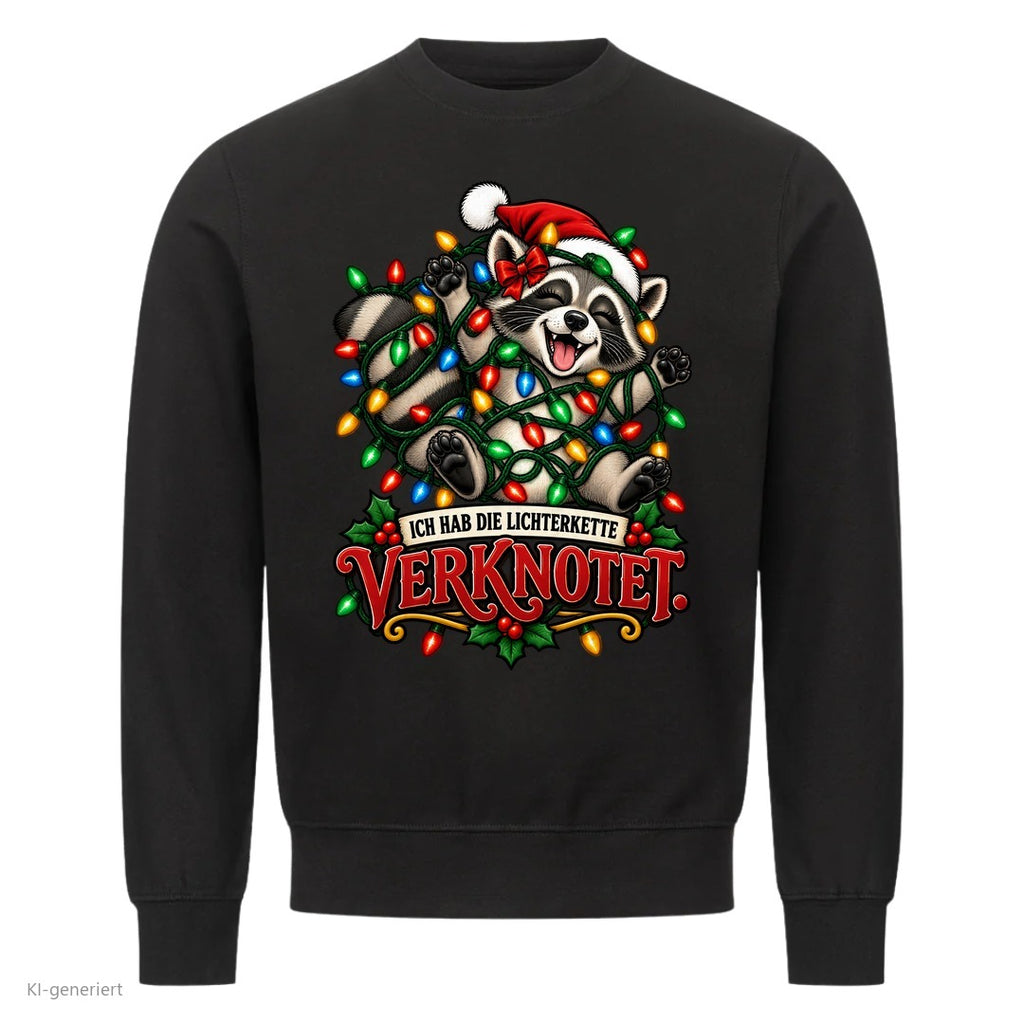 Partner Weihnachtspullover Waschbär: Ich hab die Lichterkette verknotet - Sweatshirt in Schwarz